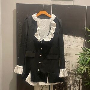 Elegant Black and White Ruffle Women's Jacket/dress